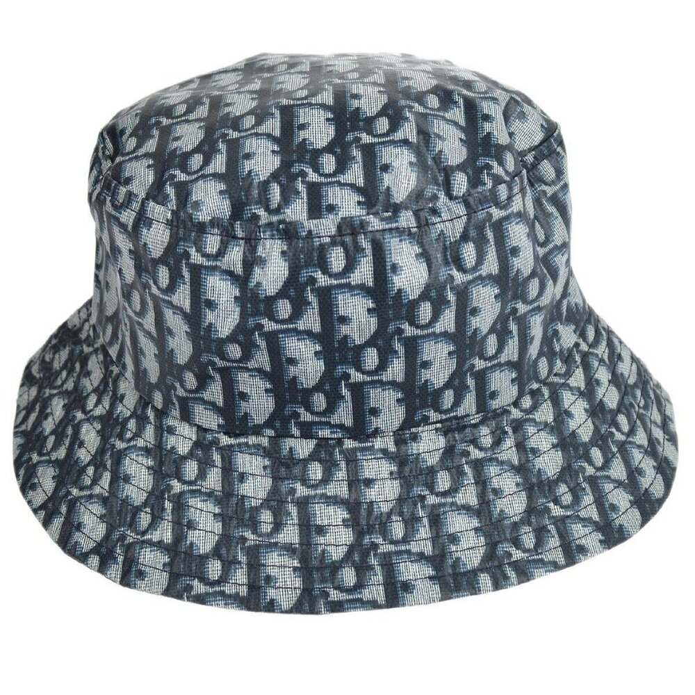 Christian Dior Trotter Pattern Hat Navy Gray CPX4011B #58 Polyester